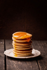  Pancakes on Rustic Wooden Board