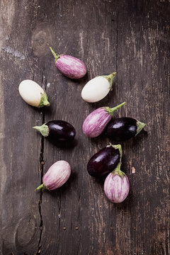 Tiny three color eggplants