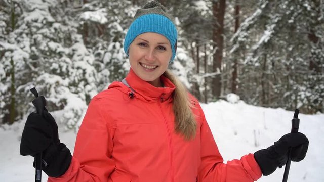 happy woman ready to cross country skiing