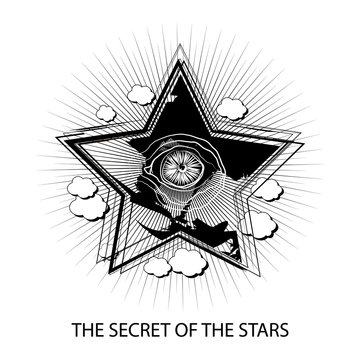 Sacred print t-shirt. motivation banner. The secret of the stars.