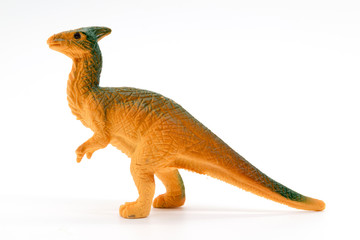 Parasaurolophus dinosaur toy model on white background © Noey smiley