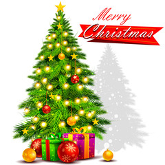 Decorated pine tree for Merry Christmas holiday celebration