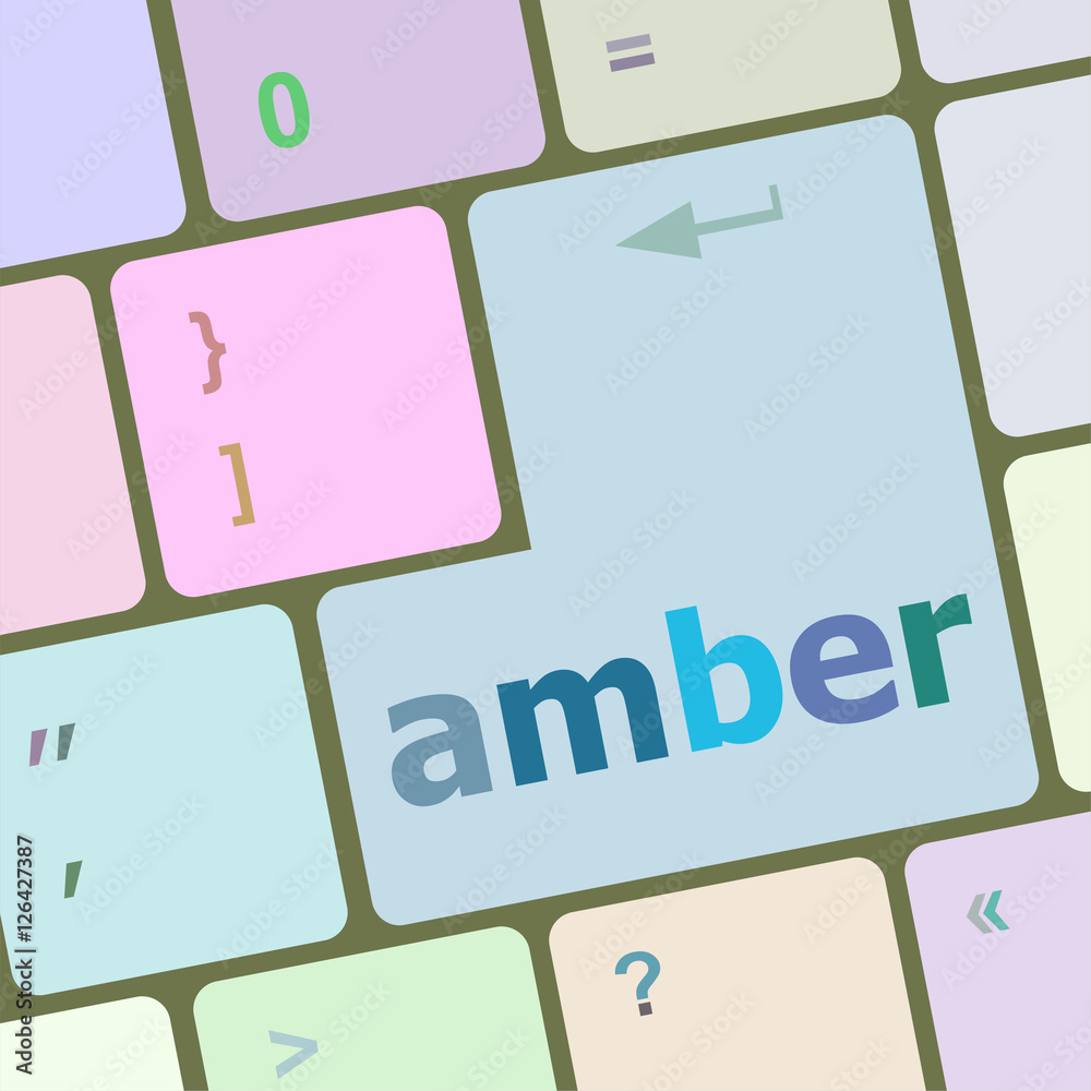 Poster amber button on modern computer keyboard key
