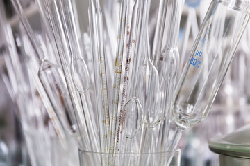 The glass pipette in the lab