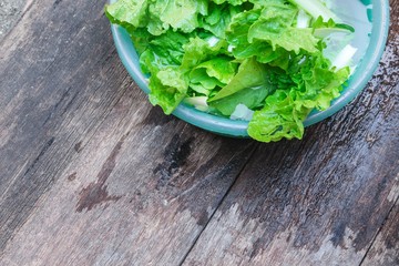 Chinese cabbage organic vegetables  Soak and wash on the wooden