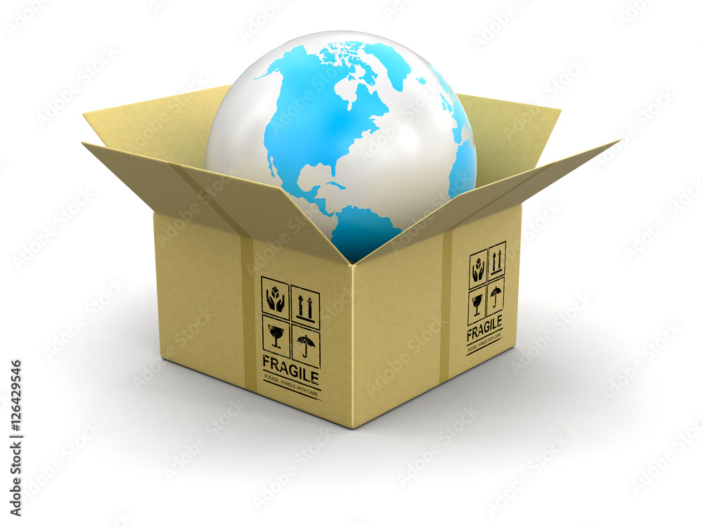 Poster open package with globe. image with clipping path
