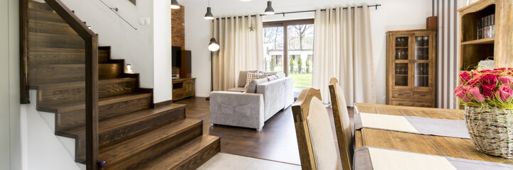 Minimalist interior with wooden elements