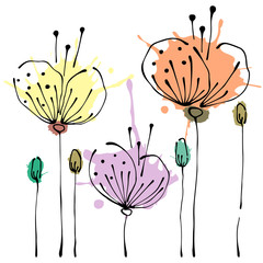 Vector hand drawn floral illustration. Decorative graphic vector drawn flowers.