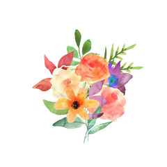 Hand drawn watercolor bouquet. Isolated elements. Vector.