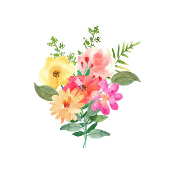 Hand drawn watercolor bouquet. Isolated elements. Vector.