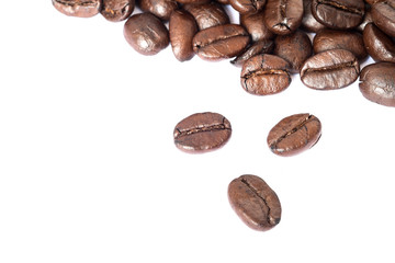 closed-up coffee beans on white background