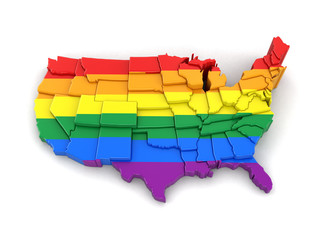 Map of USA with LGBT flag. Image with clipping path.