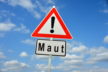 PKW Maut, Vignette, Gebühr, PKW, LKW, Schild, Achtung, symbolisch, Autobahnen, Mautpflicht, Individualverkehr, Straßenbenutzung, Nutzungsgebühr, Wegzoll, Innenstadtmaut, 