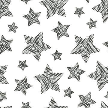 Hand drawn seamless dot star pattern. Grungy  mosaic, noise,  ba