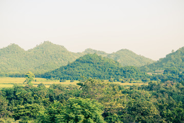 Mountain landscape with sunny in Nakhon Ratchasima Province, Thailand. Vintage filter style