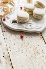 White truffle macaroons. Christmas background. Copyspace