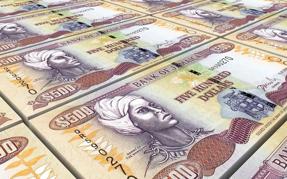 Jamaican dollar bills stacks background. 3D illustration
