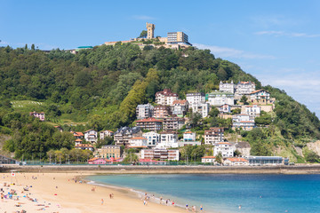 Fototapeta premium View of Igeldo, a district of San Sebastian. It is a small town located on the hill of the same name, overlooking the western side of the Bay of La Concha, one of the most famous urban beaches 