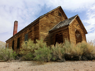 Abandoned wooden church left in the American desert