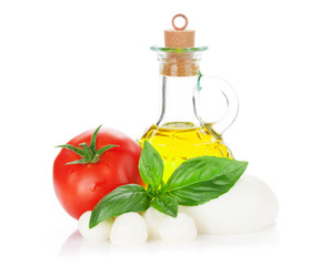 Mozzarella cheese, olive oil, tomato and basil