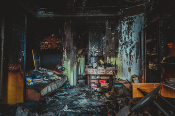 Abandoned burned manor. House burned at new year in Voronezh