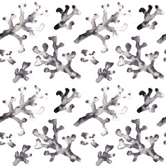 Watercolor twigs covered with hoarfrost with white background. Hand-painted seamless pattern