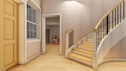 Bright staircase in the modern office 3d rendering