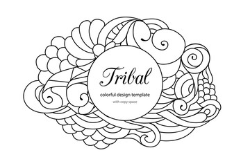 Colorful zentangle-style doodle frame template with copy space area. Ethnic tribal wavy vector frame on white background. Colorful zentangle doodle sketch. Tattoo sketch illustration.