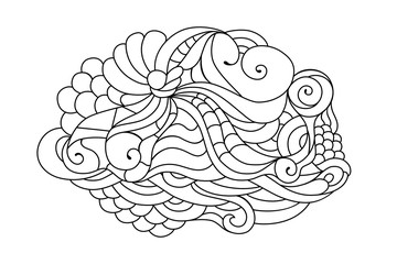Colorful zentangle doodle sketch. Tattoo sketch. Ethnic tribal wavy vector illustration. Adult coloring book black on white.