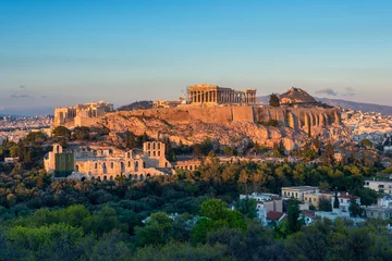 Foto op Plexiglas De Akropolis in Athene, Griekenland bij zonsondergang © YK