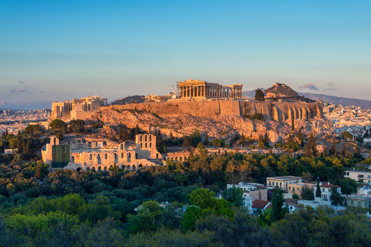 The Acropolis at Athens Greece at sunset