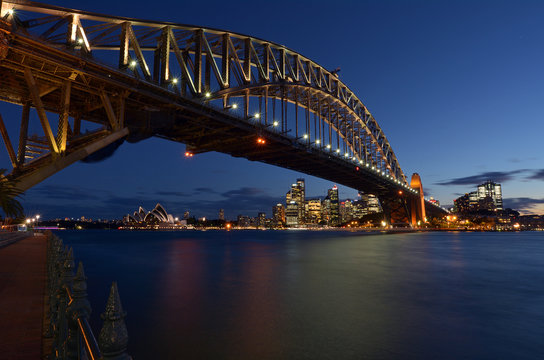 Sydney Harbour Bridge and Sydney Skyline at dusk