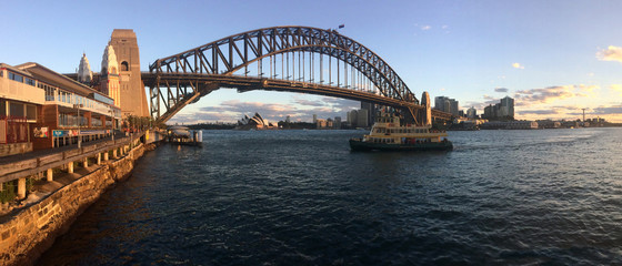 Panoramic landscape view of Sydney Harbour Bridge
