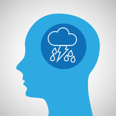 symbol weather icon. silhouette head and rain lightning vector illustration eps 10