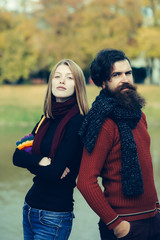 Fototapeta premium Young couple in autumn park