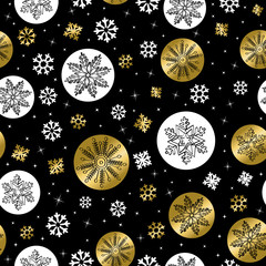 Gold Christmas seamless pattern with hand drawn snow decoration for holiday season background. EPS10 vector.