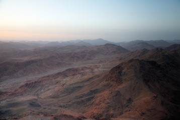 Fototapeta na wymiar view from Mount Moses at Sinai Mountains at dawn
