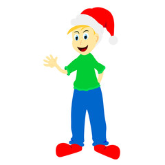  illustration of Cartoon Christmas Elf waving hands, isolated on white background
