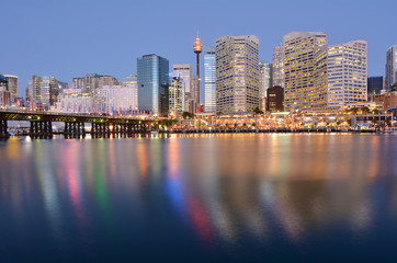 Cityscape of Darling Harbour at dusk Sydney New South Wales Aust © Rafael Ben-Ari