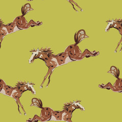 Brown running horse. Watercolor hand drawn illustration