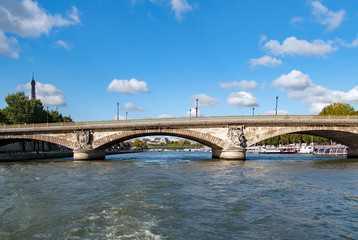 Fototapeta na wymiar PARIS, FRANCE- circa april 2016. Lena bridge, Between the Trocadero Square and the Eiffel Tower on the River Seine
