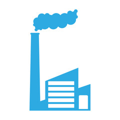 industrial factory building plant blue icon over white background. vector illustration