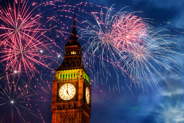 New Year in the city - Big Ben with fireworks