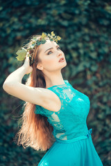 Naklejka premium pretty girl in blue dress