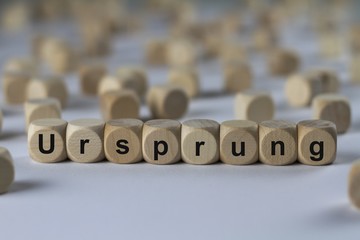Ursprung - Holzwürfel mit Buchstaben