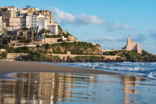 Panoramic view of Sperlonga and beautiful sandy beach. Italy