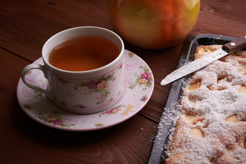 apple pie charlotte on the wooden table