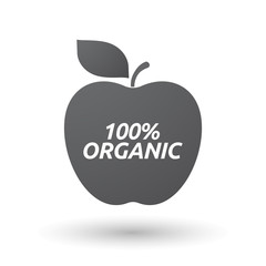 Isolated apple fruit with    the text 100% ORGANIC