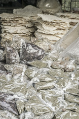 Packed spices and herbs at the market
