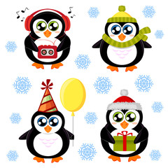 Set of cute cartoon penguin
